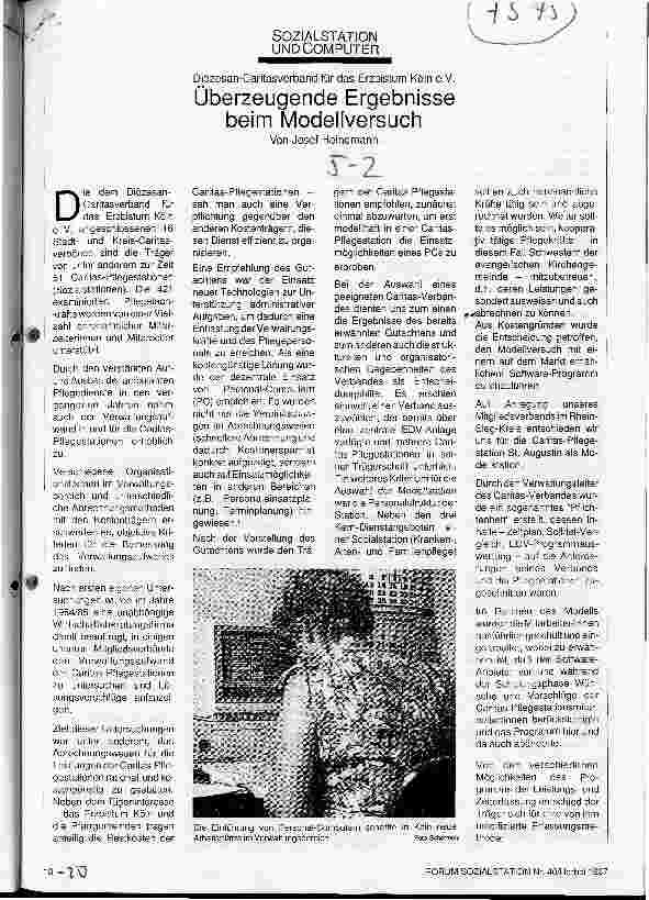 Vorschauseite 1: Sozialstation und Computer Überzeugende Ergebnisse beim Modellversuch