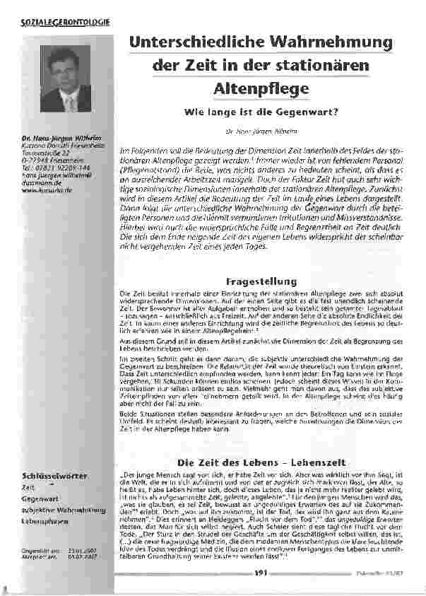 Vorschauseite 1: Unterschiedliche Wahrnehmung der Zeit in der stationären Altenpflege