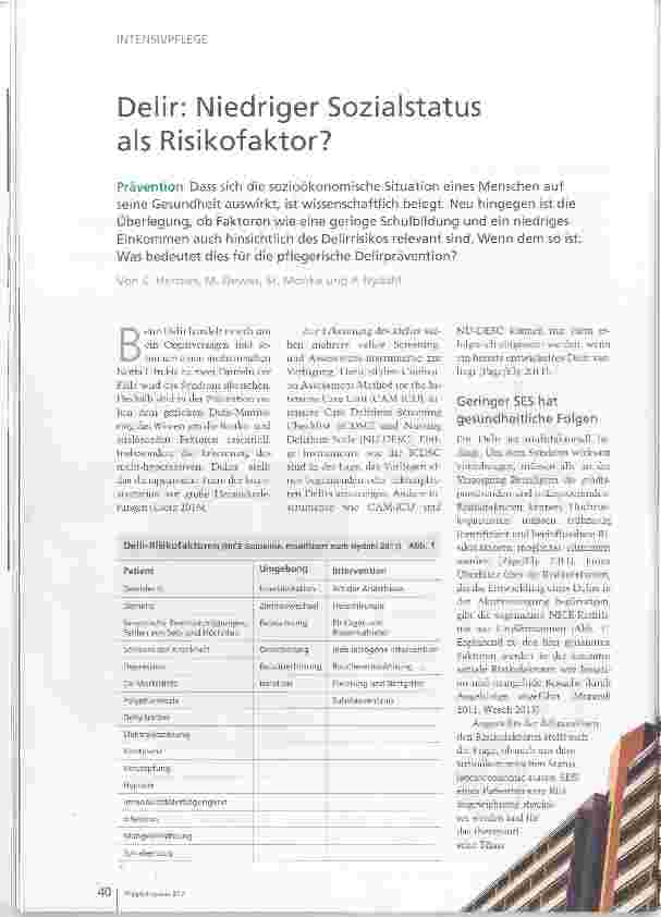 Vorschauseite 1: Delir; Niedriger Sozialstatus als Risikofaktor?