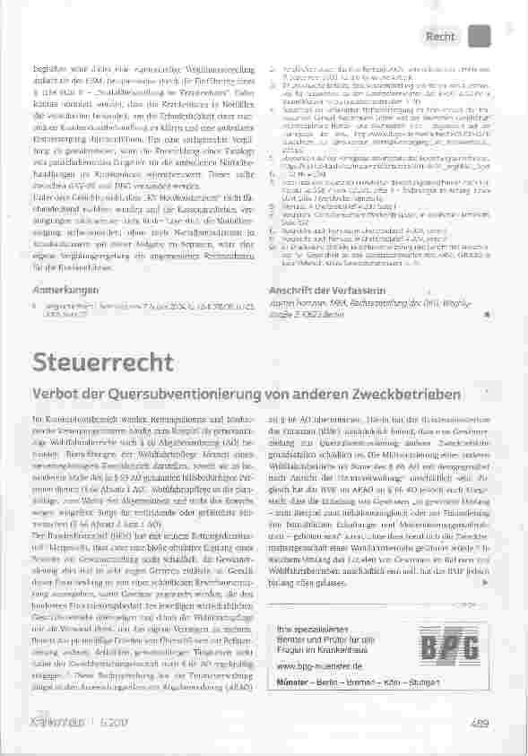 Vorschauseite 1: Verbot der Quersubventionierung von anderen Zweckbetrieben