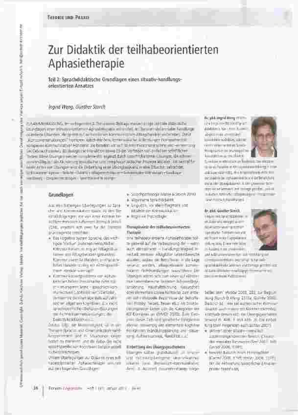 Vorschauseite 1: Zur Didaktik der teilhabeorientierten Aphasietherapie Teil 2: Sprachdidaktische Grundlagen eines situativ-handlungsorientierten Ansatzes