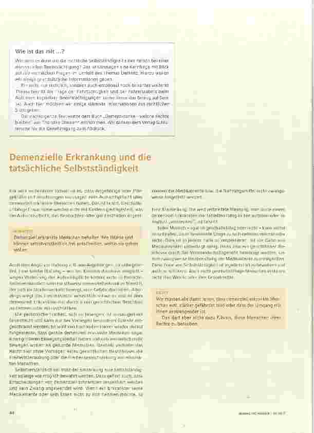 Vorschauseite 1: Demenzielle Erkrankung und die tatsächliche Selbstständigkeit