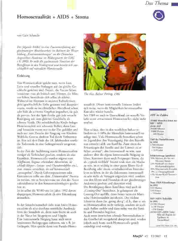 Vorschauseite 1: Homosexualität + AIDS + Stoma