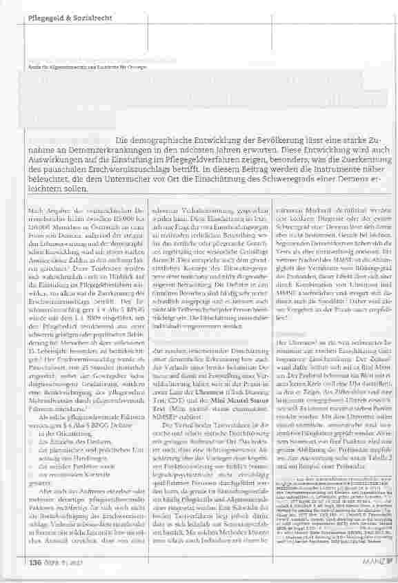 Vorschauseite 1: Pflegegeldeinstufung die Korrelation von MMSE/Uhrentest und Erschwerniszuschlag in der Praxis