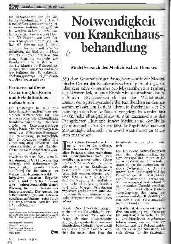 Vorschauseite 1: Notwendigheit von Krankenhausbehandlung Modellversuch des Medizinischen Dienstes