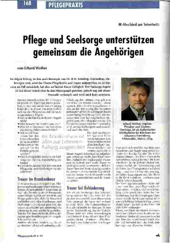 Vorschauseite 1: Pflege und Seelsorge unterstützen gemeinsam die Angehörigen