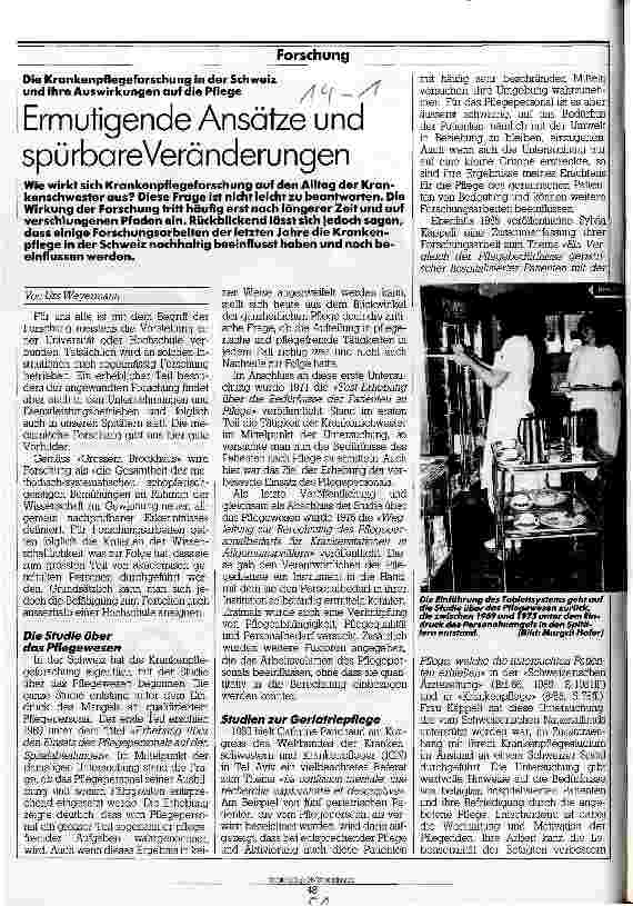 Vorschauseite 1: Ermutigende Ansätze und spürbare Veränderungen Die Krankenpflegeforschung in der Schweiz und ihre Auswirkungen