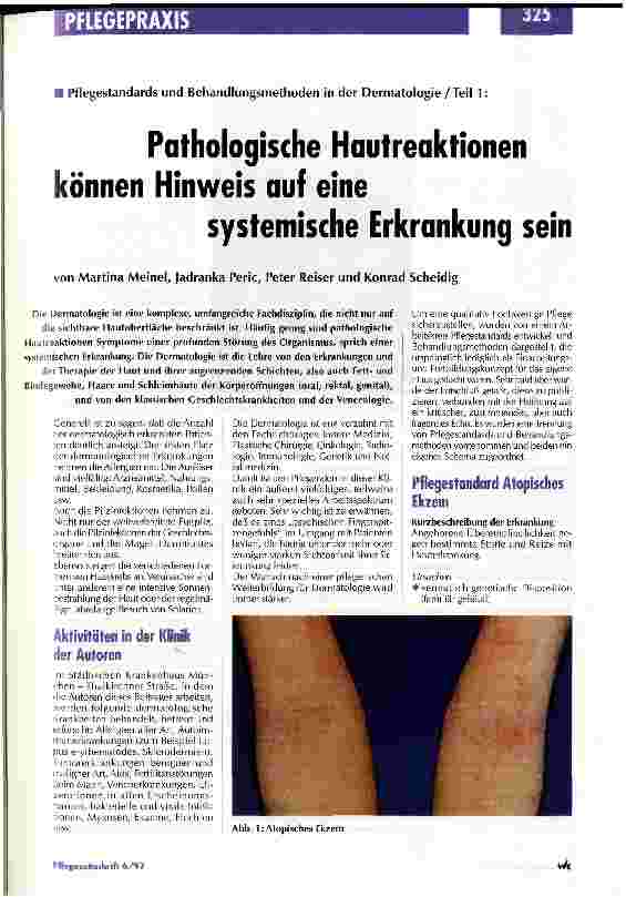 Vorschauseite 1: Pathologische Hautreaktionen können Hinweis auf eine systemische Erkrankung sein Pflegestandards und Behandlungsmethoden in der Dermatologie/Teil 1