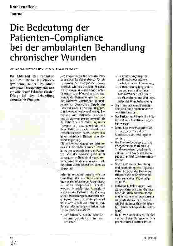 Vorschauseite 1: Die Bedeutung der Patienten-Compliance bei der ambulanten Behandlung chronischer Wunden
