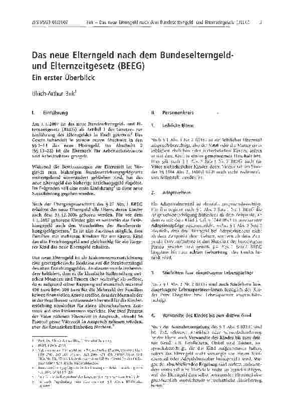Vorschauseite 1: Das neue Elterngeld nach dem Bundeselterngeld und Elternzeitgesetz (BEEG)