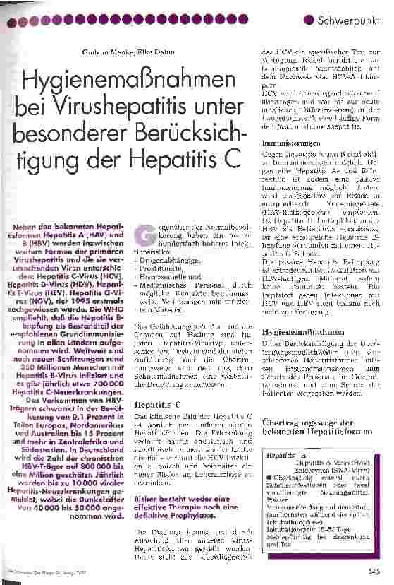 Vorschauseite 1: Hygienemaßnahmen bei Virushepatitis unter besonderer Berücksichtigung der Hepatitis C
