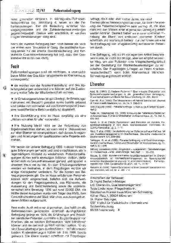 Vorschauseite 6: Patientenbefragung als Instrument des Qualitätsmanagements Ergebnisse und Erfahrungen aus zwei Untersuchungen am Schwabinger Krankenhaus