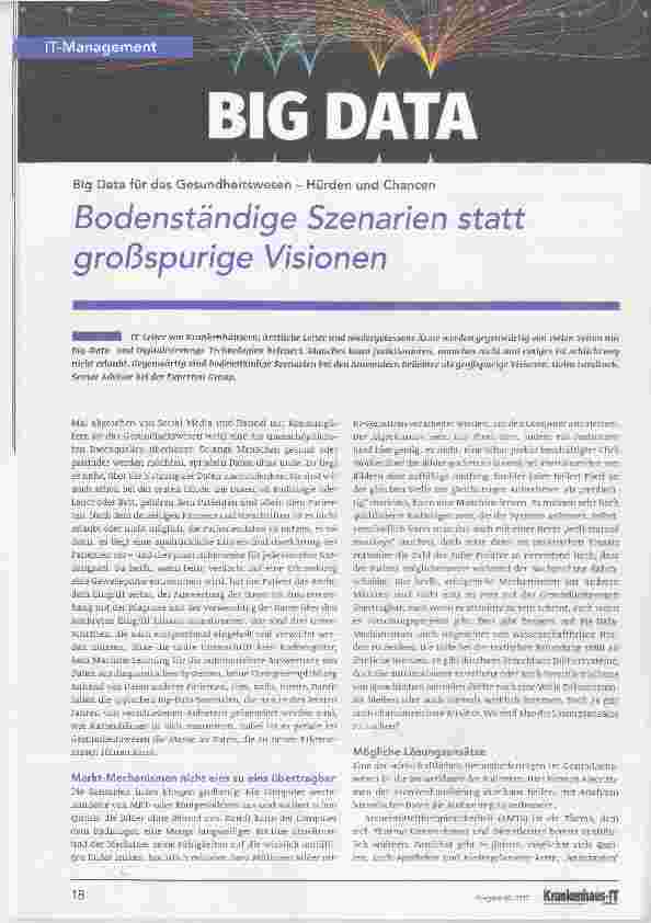 Vorschauseite 1: Big Data für das Gesundheitswesen - Hürden und Chancen Bodenständige Szenarien stattgroßspurige Visionen