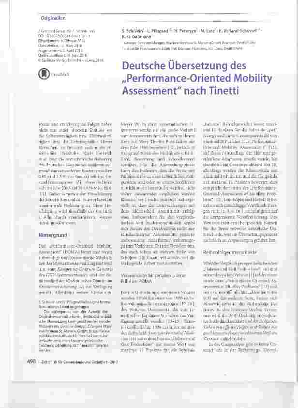 Vorschauseite 1: Deutsche Übersetzung des „Performance-Oriented Mobility Assessment nach Tinetti