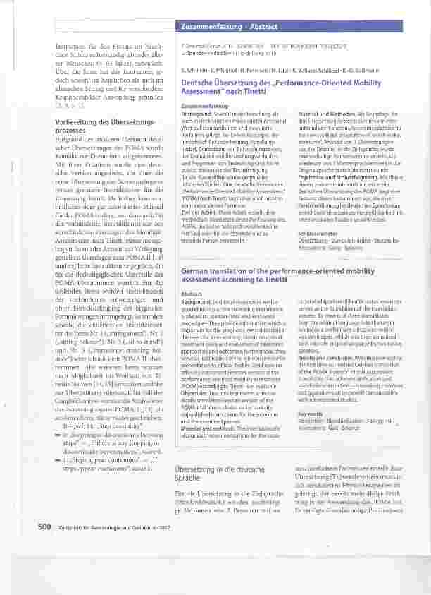 Vorschauseite 3: Deutsche Übersetzung des „Performance-Oriented Mobility Assessment nach Tinetti