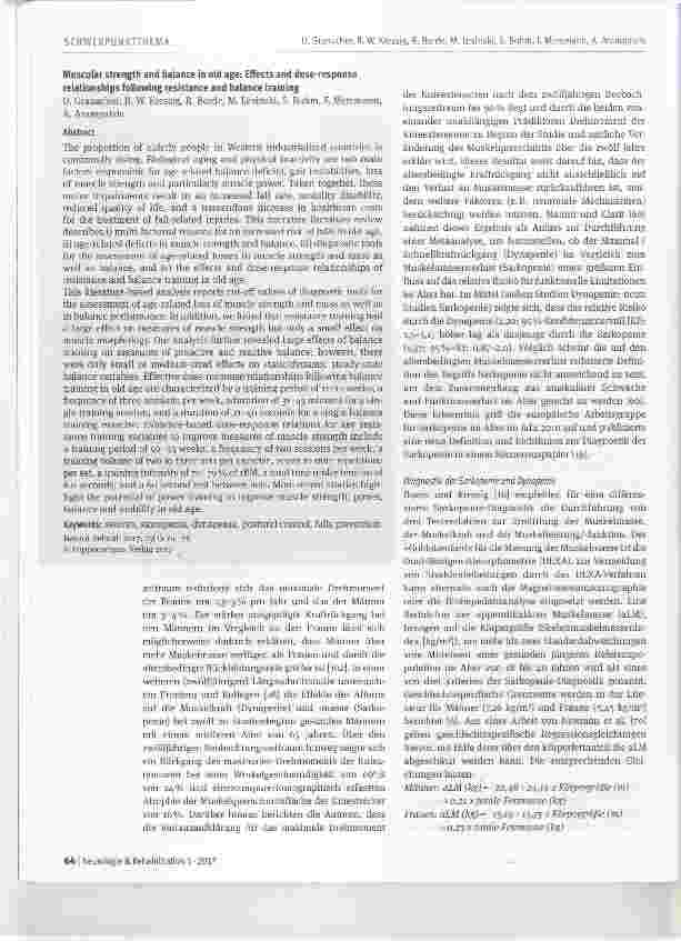 Vorschauseite 4: Kraft und Gleichgewicht im Alter: Effekte und Dosis-Wirkungs-Beziehungen von Kraftund Gleichgewichtstraining