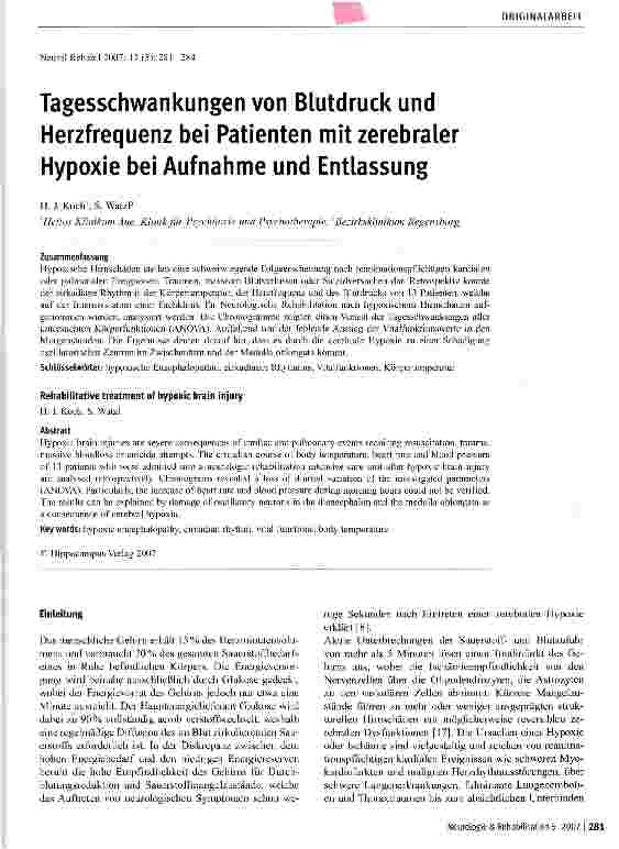 Vorschauseite 1: Tagesschwankungen von Blutdruck und Herzfrequenz bei Patienten mit zerebraler Hypoxie bei Aufnahme und Entlassung