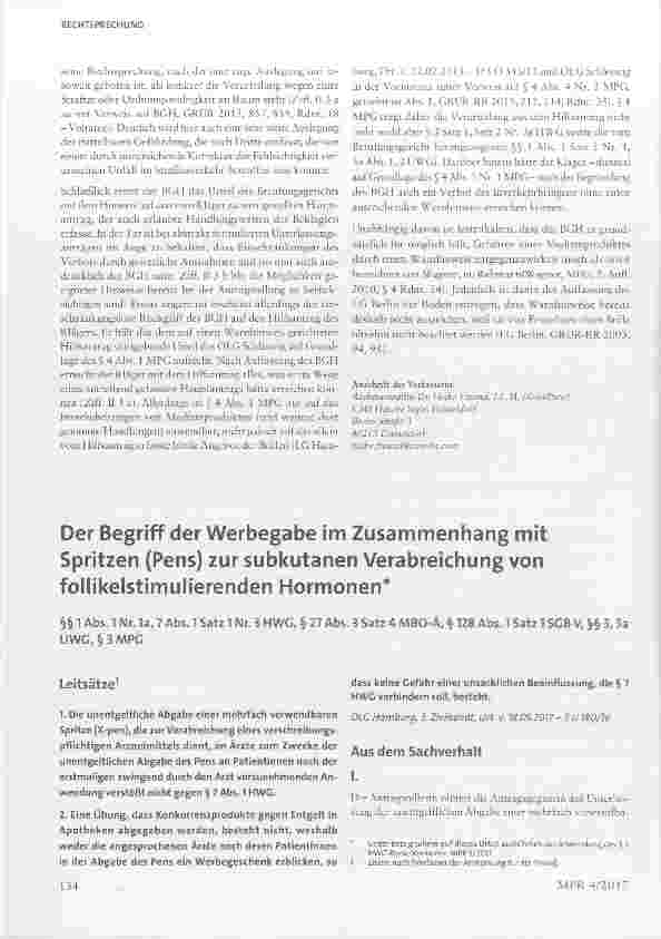 Vorschauseite 1: Der Begriff der Werbegabe im Zusammenhang mit Spritzen (Pens) zur subkutanen Verabreichung von follikelstimulierenden Hormonen