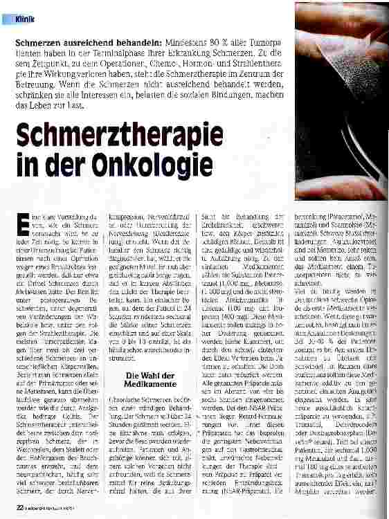 Vorschauseite 1: Schmerztherapie in der Onkologie