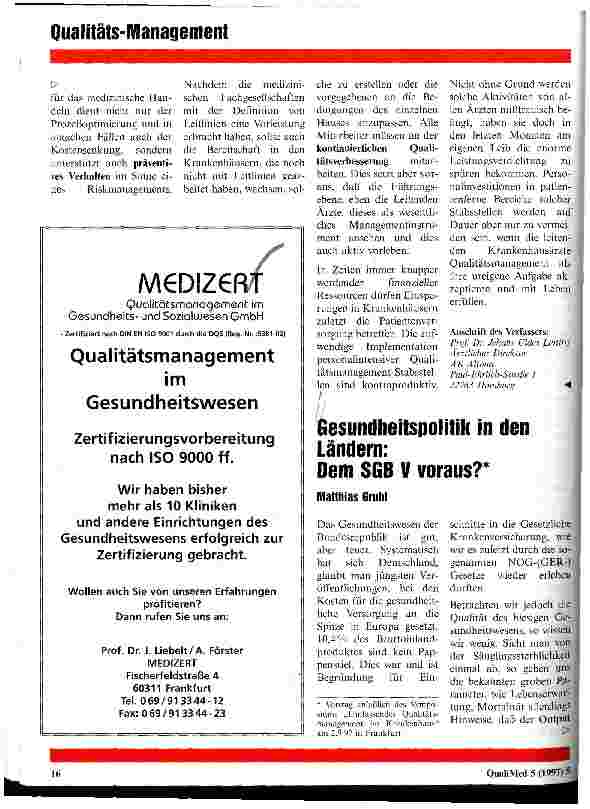 Vorschauseite 1: Gesundheitspolitik in den Ländern: Dem SGB V voraus?