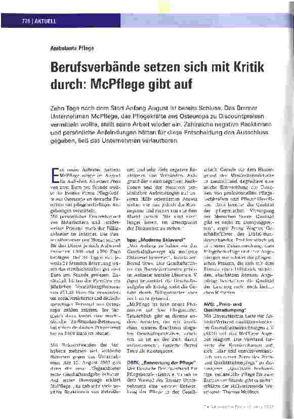 Vorschauseite 1: Berufsverbände setzen sich mit Kritik durch: McPflege gibt auf