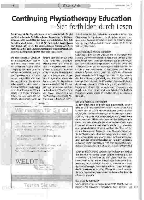Vorschauseite 1: Continuing Physiotherapy Education - Sich fortbilden durch Lesen