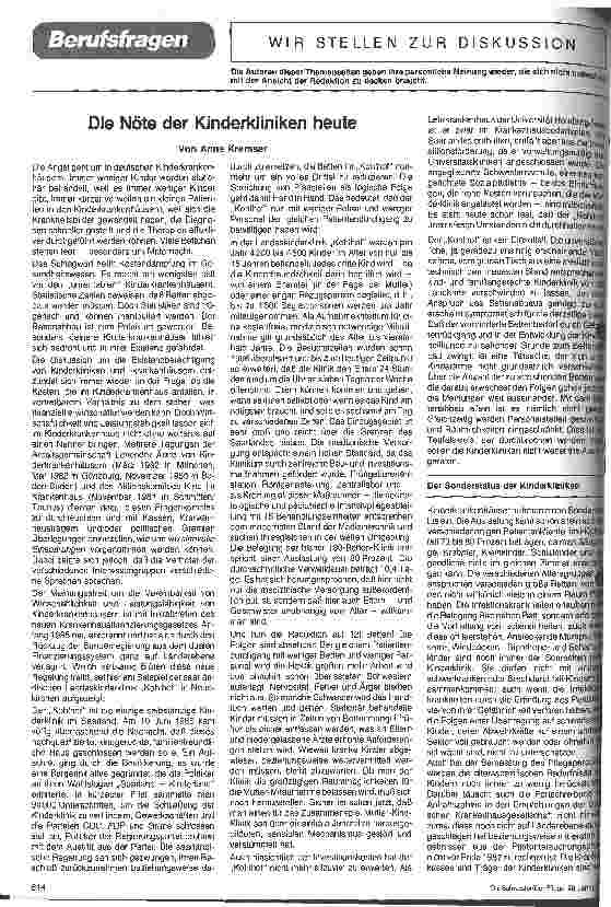 Vorschauseite 1: Die Nöte der Kinderkliniken heute