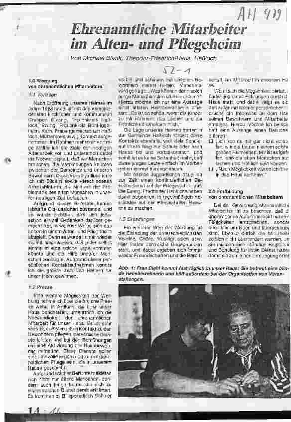 Vorschauseite 1: Ehrenamtliche Mitarbeiter im Altenund Pflegeheim