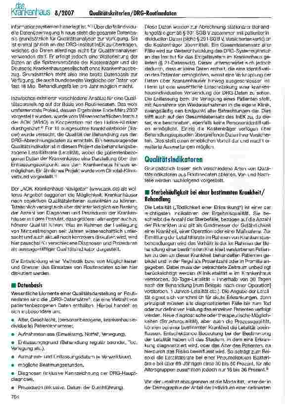 Vorschauseite 2: Möglichkeiten und Chancen der Analyse von Qualitätskriterien auf der Basis von DRG-Routinedaten (I)