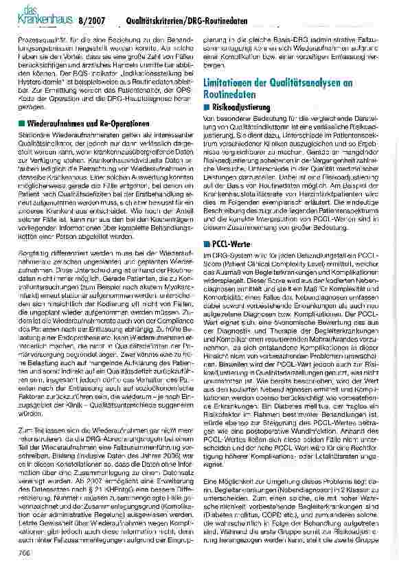 Vorschauseite 4: Möglichkeiten und Chancen der Analyse von Qualitätskriterien auf der Basis von DRG-Routinedaten (I)