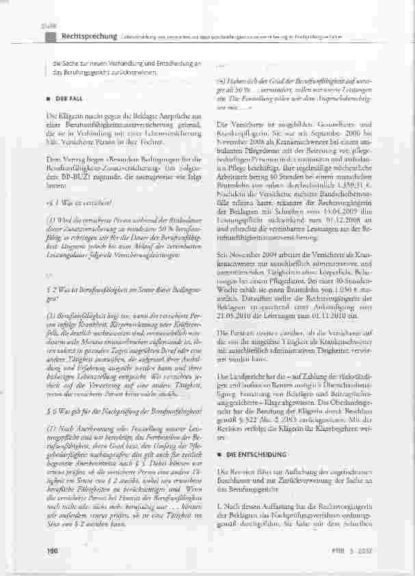 Vorschauseite 2: Geltendmachung von Ansprüchen aus einer Berufsunfähigkeitszusatzversicherung im Nachprüfungsverfahren