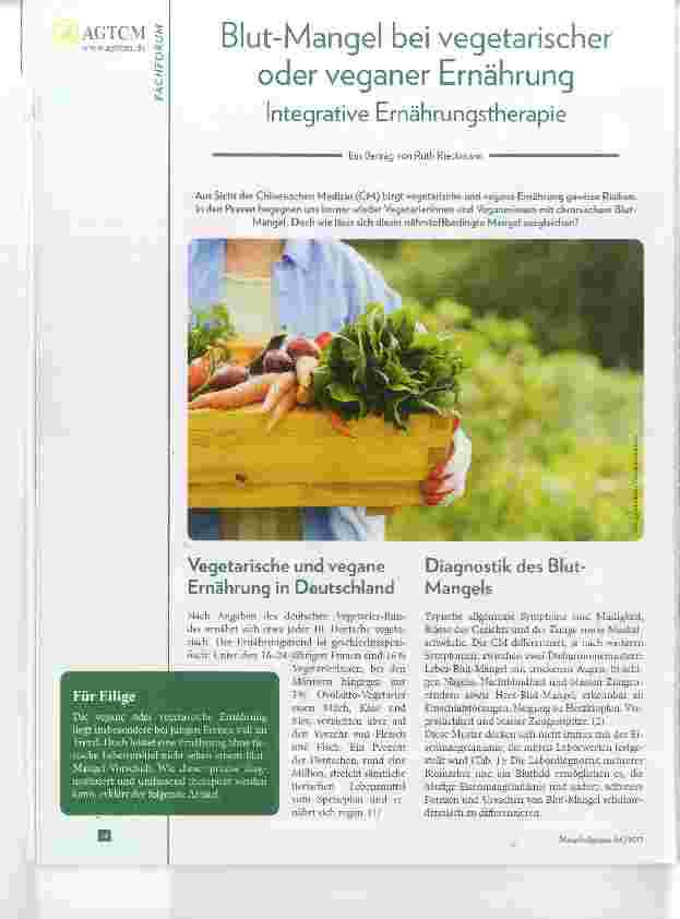 Vorschauseite 1: Blut-Mangel bei vegetarischer oder veganer Ernährung Integrative Ernährungstherapie