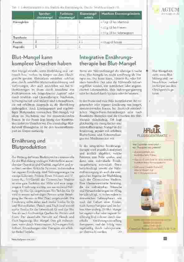 Vorschauseite 2: Blut-Mangel bei vegetarischer oder veganer Ernährung Integrative Ernährungstherapie
