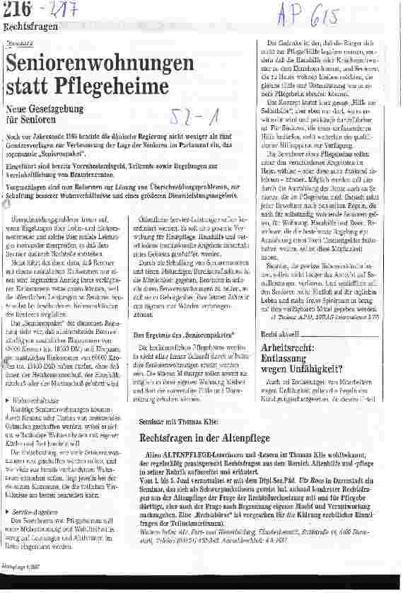 Vorschauseite 1: Seniorenwohnungen statt Pflegeheime