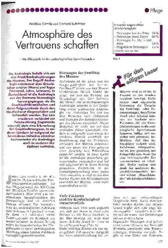 Vorschauseite 1: Atmosphäre des Vertrauens schaffen Als Pflegende in der andrologischen Sprechstunde