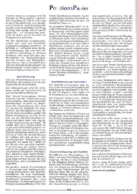 Vorschauseite 3: Pflegebildung offensiv: Das Bildungskonzept des Deutschen Bildungsrates für Pflegeberufe 2006 Eckpunkte