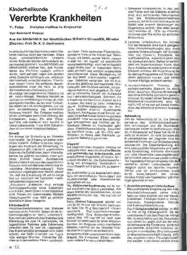 Vorschauseite 1: Kinderheilkunde - Vererbte Krankheiten 11. Folge: Diabetes mellitus im Kindesalter