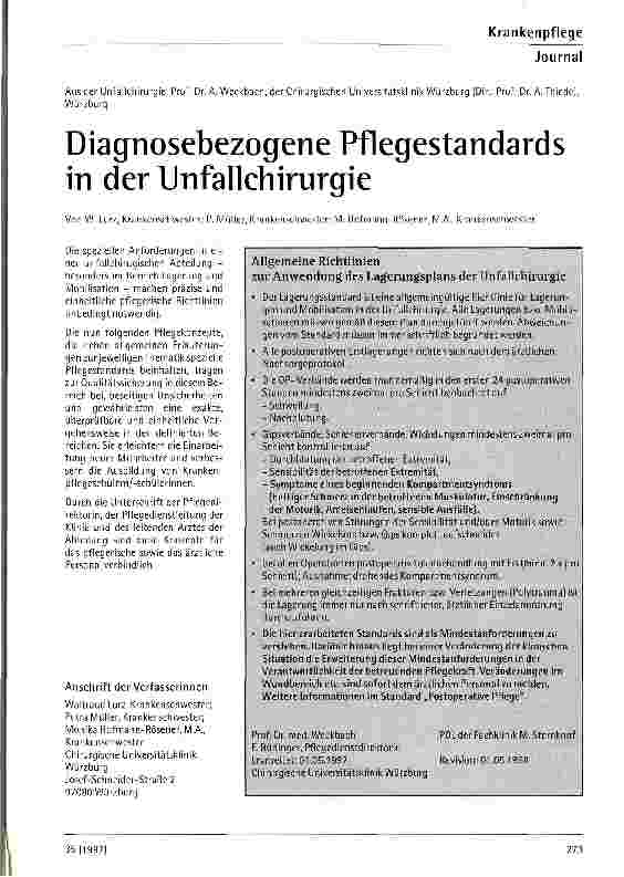 Vorschauseite 1: Diagnosebezogene Pflegestandards in der Unfallchirurgie