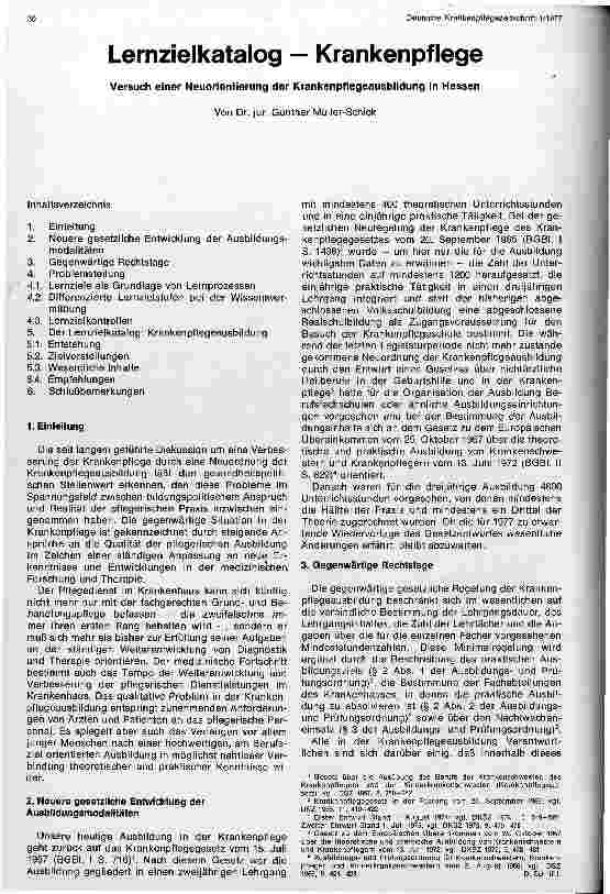 Vorschauseite 1: Lernzielkatalog - Krankenpflege