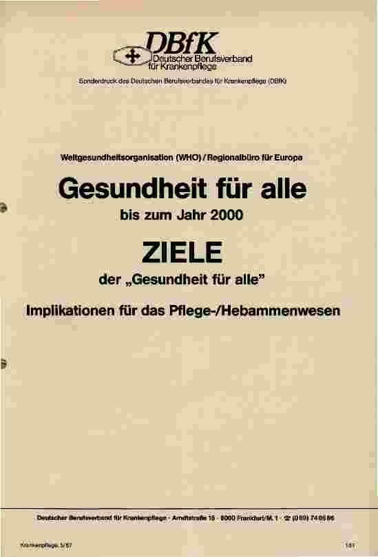 Vorschauseite 1: Gesundheit für alle bis zum Jahre 2000, Ziele der Gesundheit für alle
