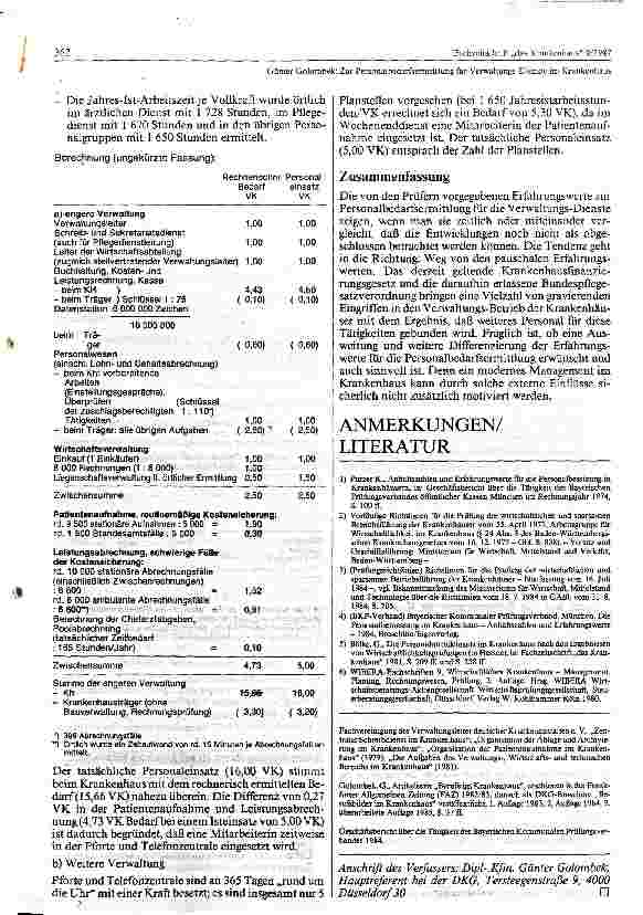 Vorschauseite 6: Zur Personalbedarfsermittlung für Verwaltungsdienste im Krankenhaus