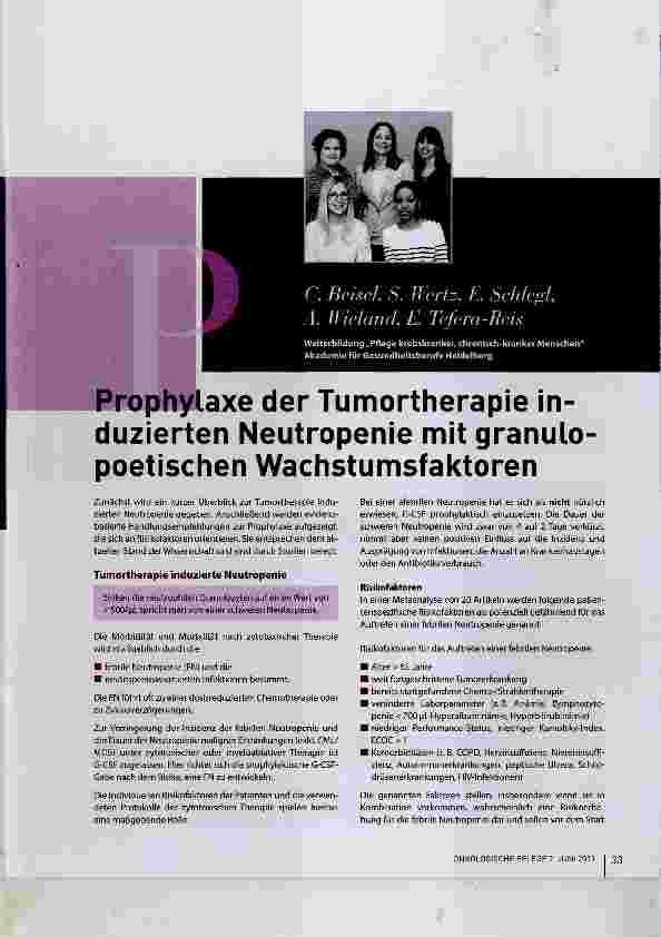 Vorschauseite 1: Prophylaxe der Tumortherapie induzierten Neutropenie mit granulo poetischen Wachstumsfaktoren