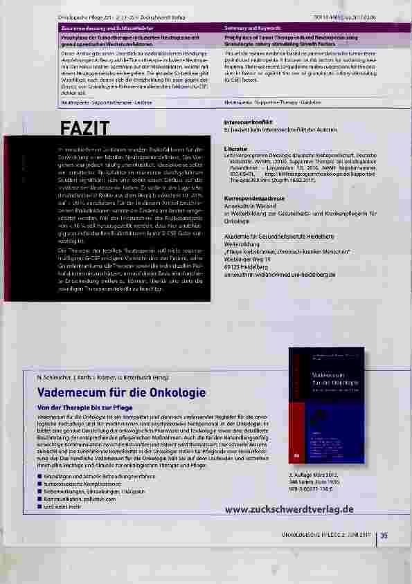 Vorschauseite 3: Prophylaxe der Tumortherapie induzierten Neutropenie mit granulo poetischen Wachstumsfaktoren