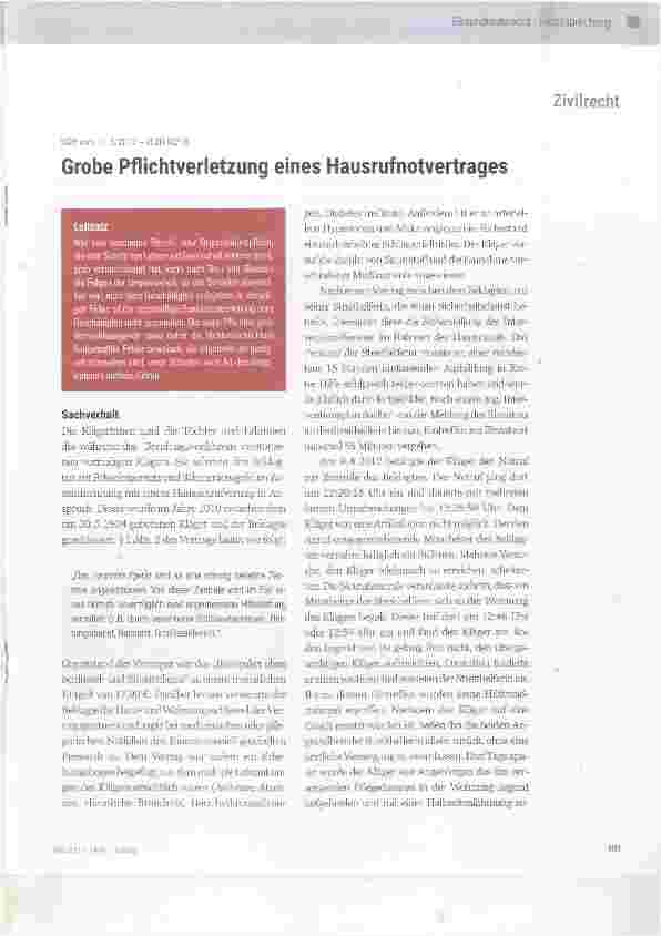 Vorschauseite 1: Grobe Pflichtverletzung eines Hausrufnotvertrages