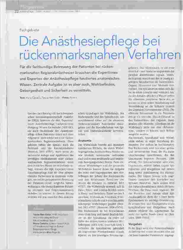 Vorschauseite 1: Die Anästhesiepflege bei rückenmarksnahen Verfahren