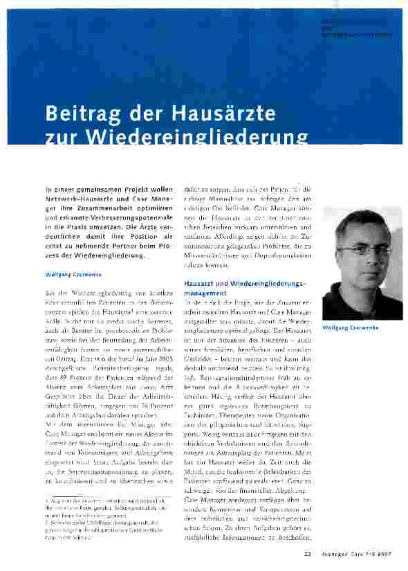 Vorschauseite 1: Beitrag der Hausärzte zur Wiedereingliederung