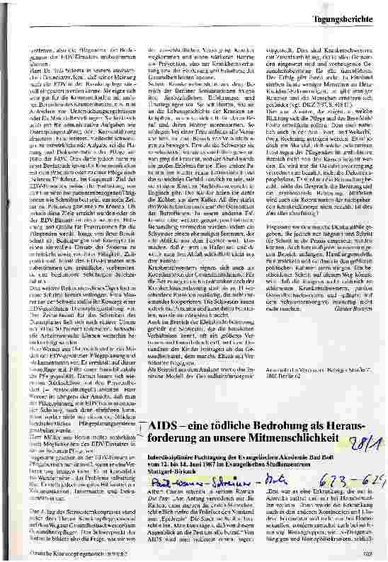 Vorschauseite 1: AIDS - eine tödliche Bedrohung als Herausforderung an unsere Mitmenschlichkeit