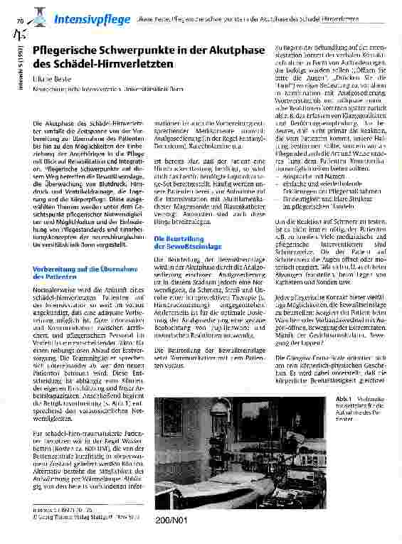 Vorschauseite 1: Pflegerische Schwerpunkte in der Akutphase des Schädel-Hirnverletzten