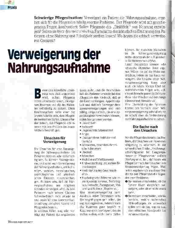 Vorschauseite 1: Verweigerung der Nahrungsaufnahme Schwierige Pflegesituation