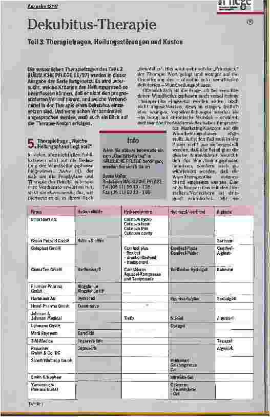 Vorschauseite 1: Dekubitus-Therapie Teil 3: Therapiefragen, Heilungsstörungen und Kosten